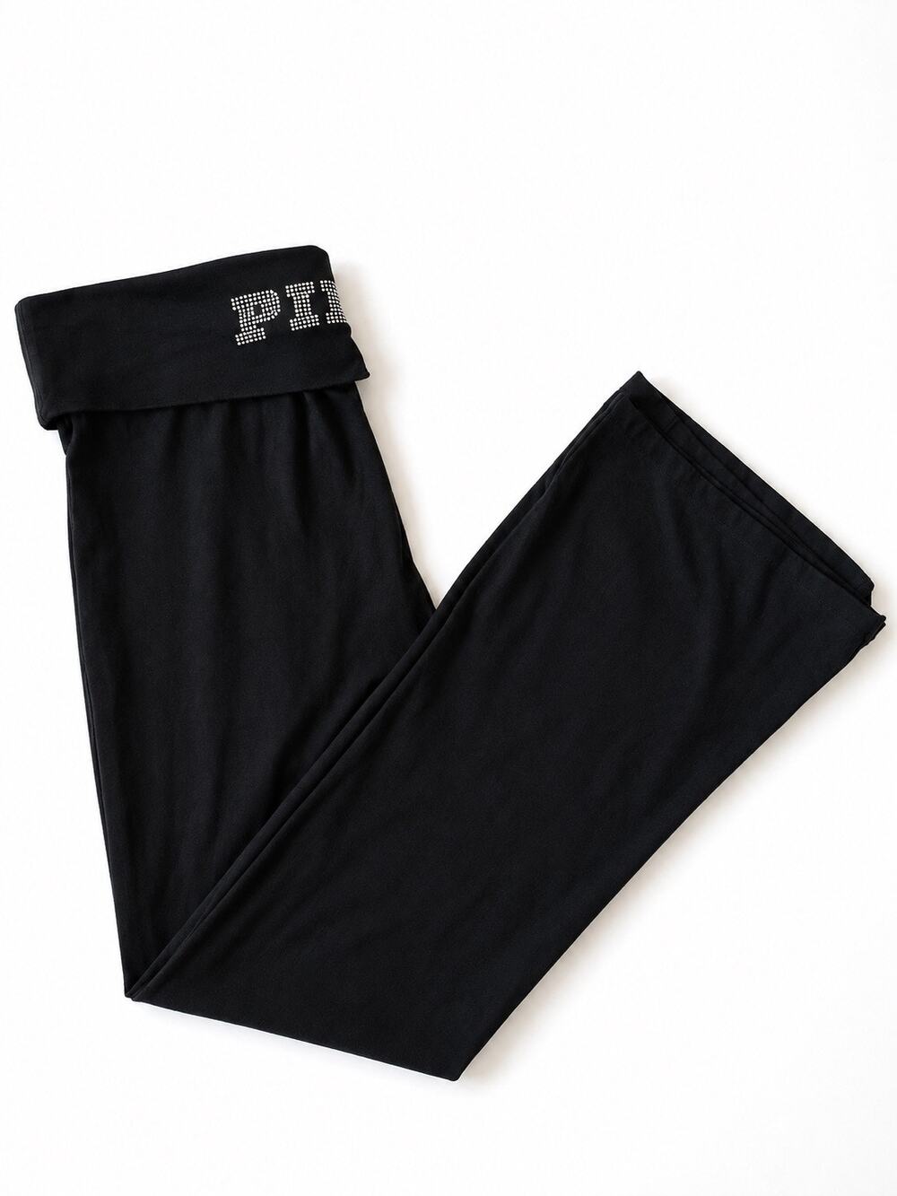 Vintage Victoria's Secret PINK Black Bootcut Pants Rhinestone Foldover Y2K Sz L